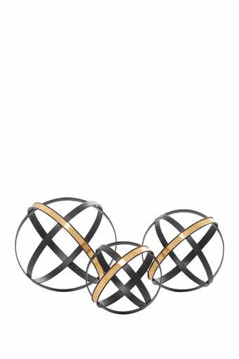 WILLOW ROW Black Metal Geometric Sculpture with Goldtone Accents - Set of 3