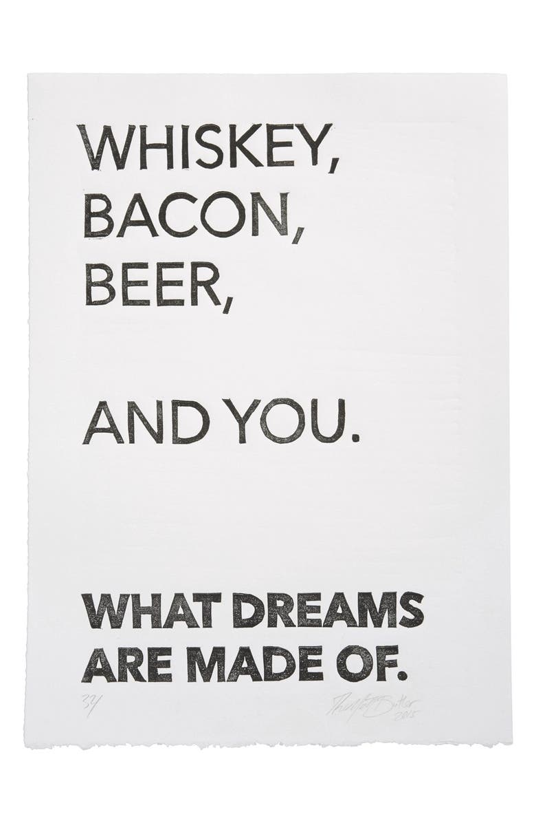 Hand Printed by The Matt Butle The Matt Butler 'Whiskey, Bacon, Beer and You' Wall Art, Main, color, 