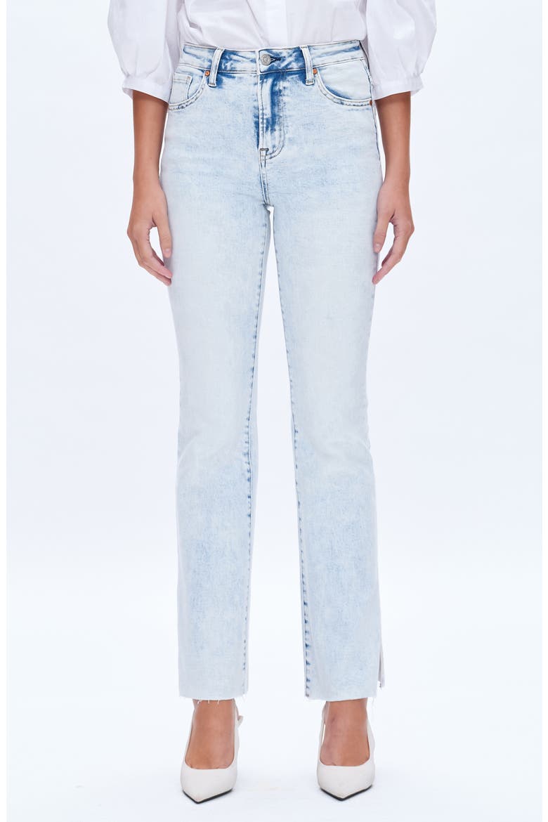 High Waist Raw Hem Side Slit Bootcut Jeans, Main, color, LIGHT BLUE