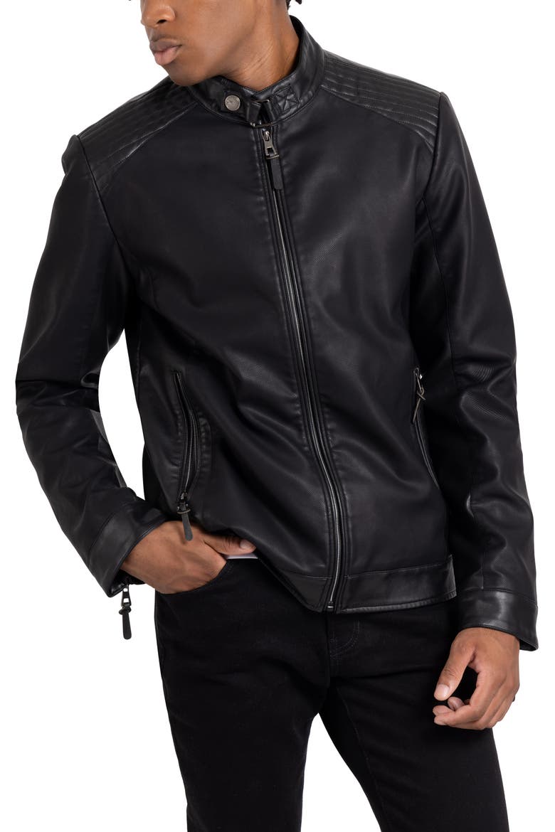Faux Leather Racing Jacket, Alternate, color, BLACK