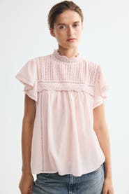 H&M Lace-trimmed Flutter-sleeved Blouse