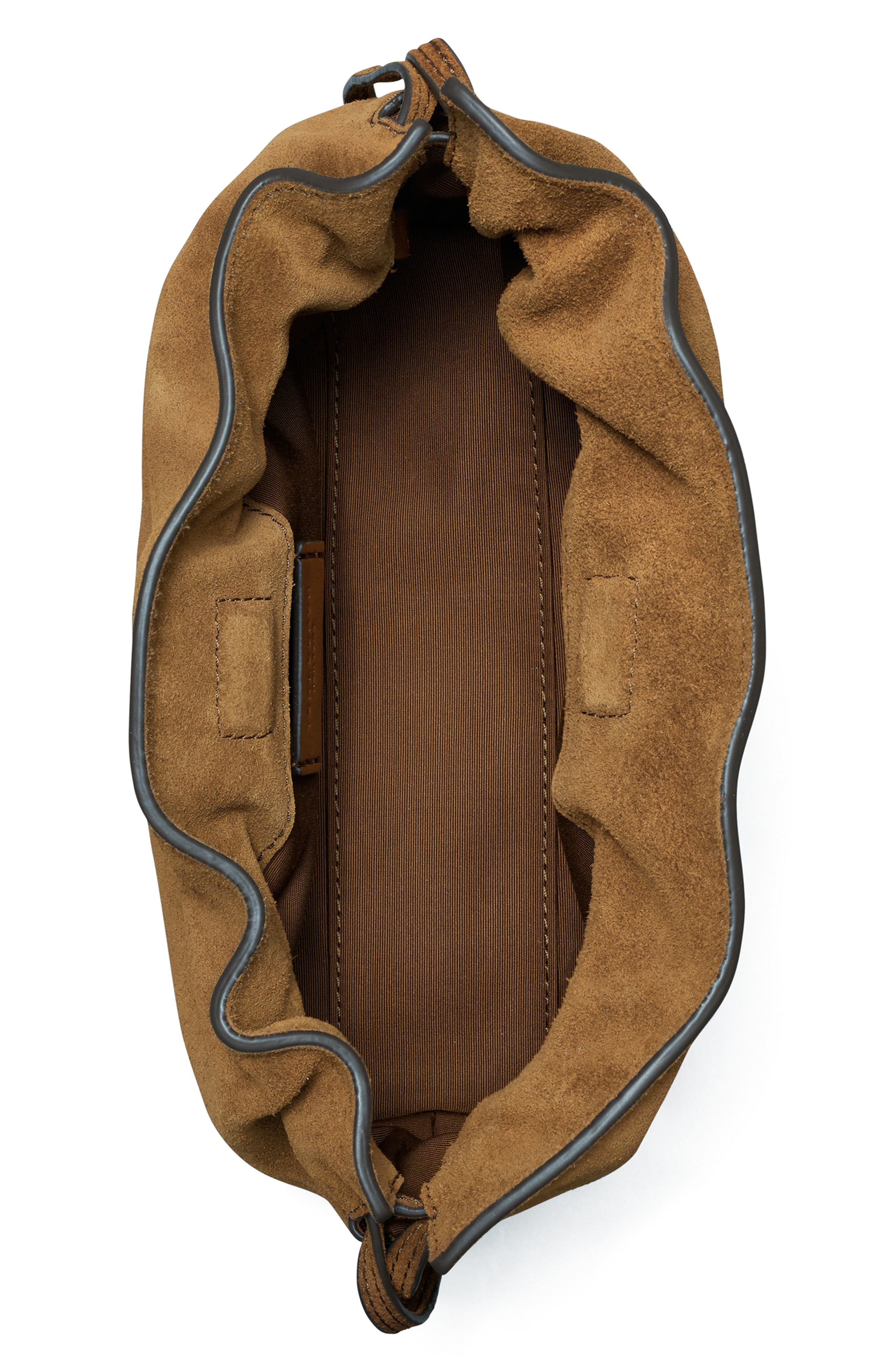 Ella Suede Drawstring Pouch, Alternate, color, CARAMEL