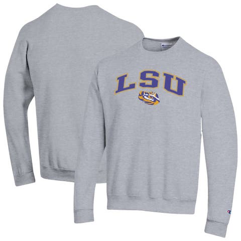 Men's Champion  Heather Gray LSU Tigers Arch Over Logo Pullover Sweatshirt