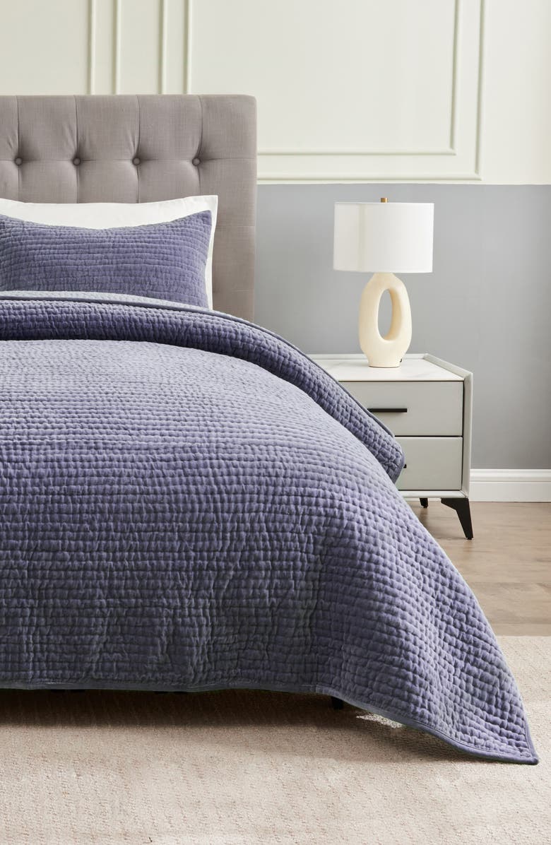 MELANGE HOME Tamara Velour Quilt 3-Piece Set, Alternate, color, Violet