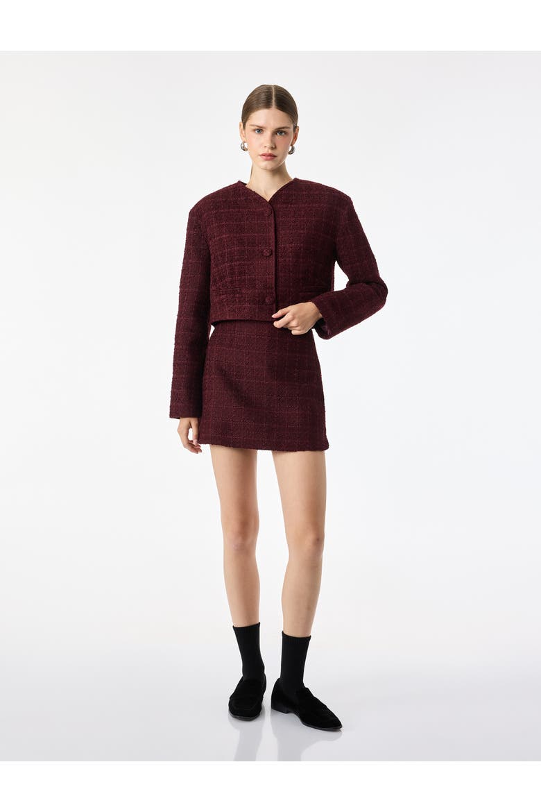 Tweed Plaid A-Line Mini Skirt, Main, color, BORDEUX