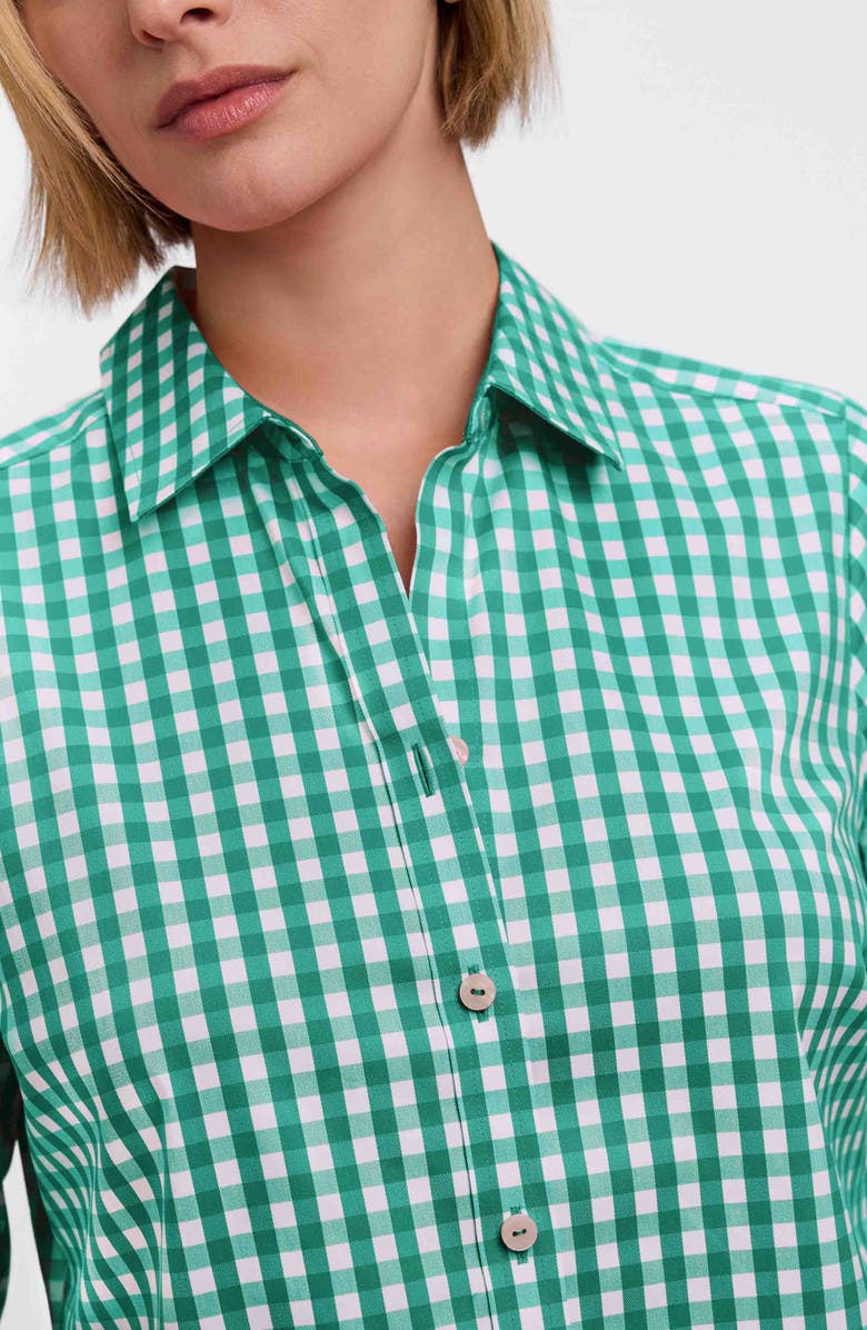 Foxcroft Margie Gingham Three-Quarter Sleeve Button-Up Shirt, Alternate, color, Green/ White