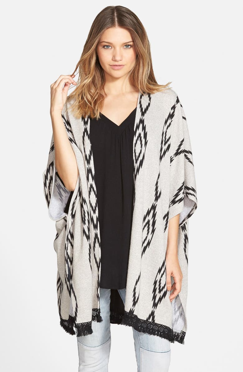 Painted Threads Print Fringe Trim Poncho, Main, color,
