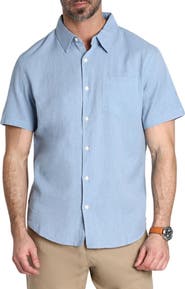 JACHS Linen & Cotton Blend Short Sleeve Button-Up Shirt