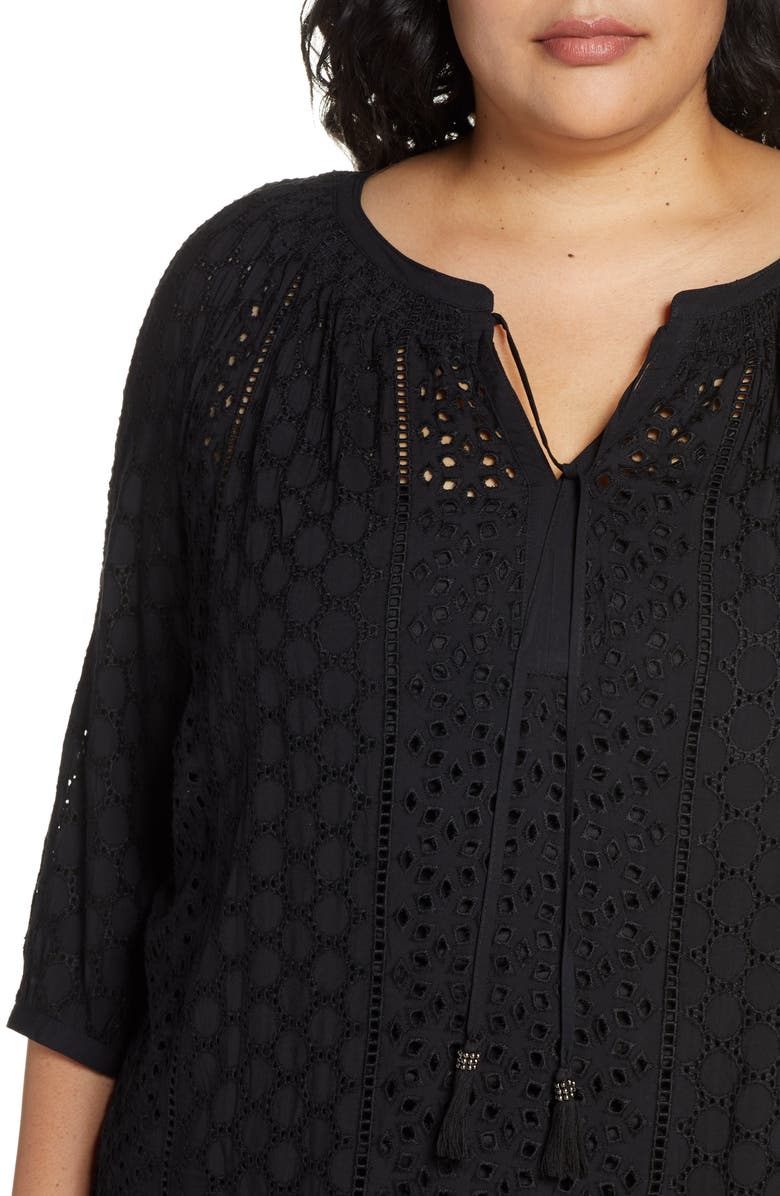 DR2 by Daniel Rainn Daniel Rainn Eyelet Tie Neck Blouse, Alternate, color, 