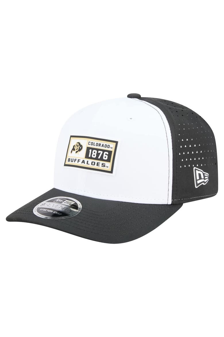 Men's New Era White/Black Colorado Buffaloes Perforated Patched 9SEVENTY Adjustable Hat, Main, color, White
