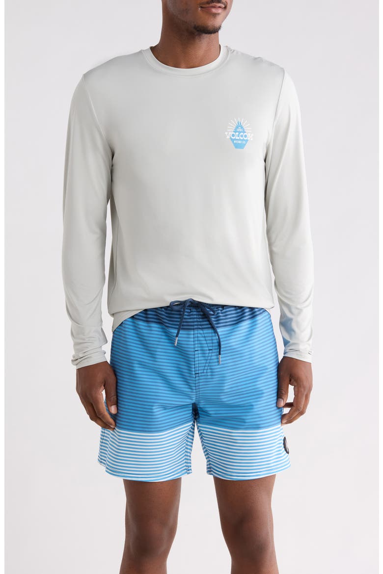 Long Sleeve Rashguard & Board Shorts Set, Main, color, STORM GREEN