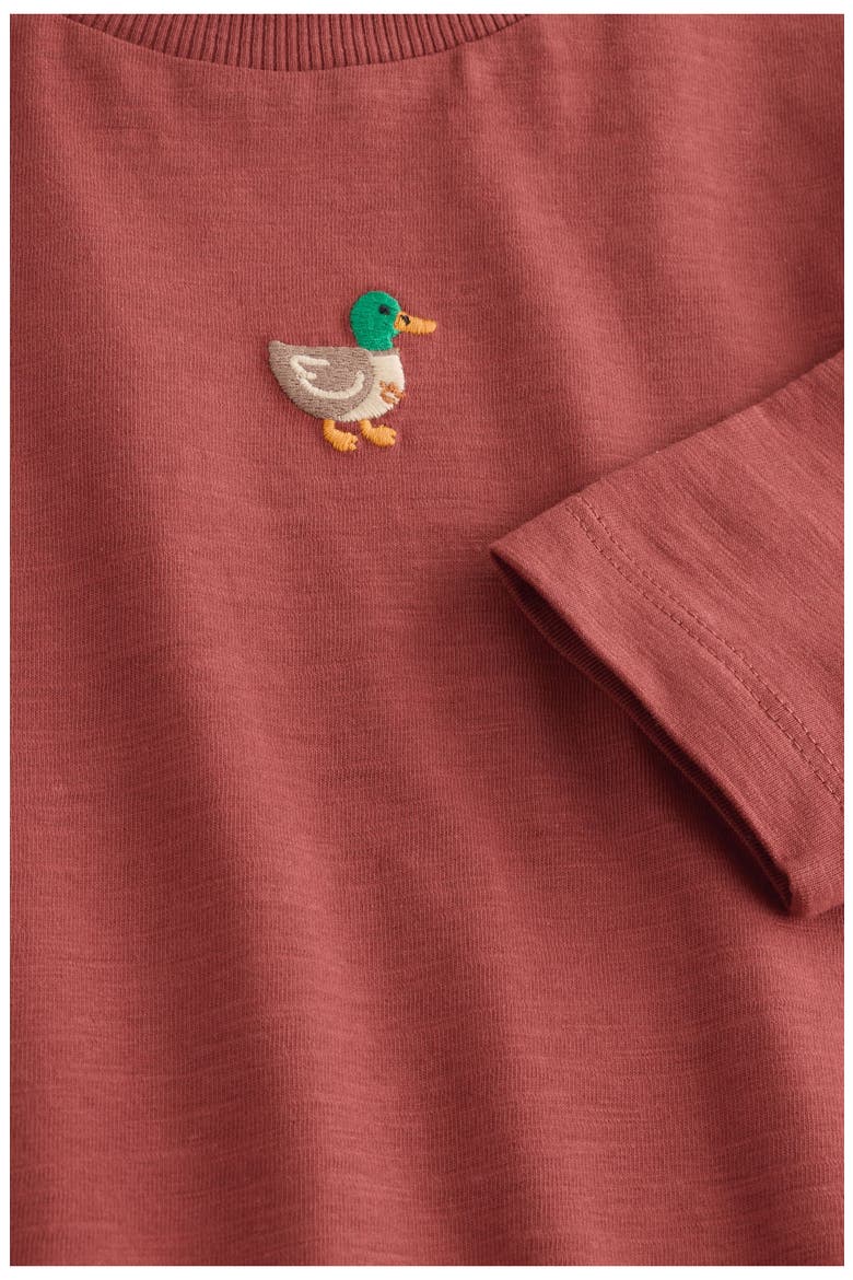 Kids' Duck Embroidered Cotton T-Shirt, Alternate, color, RED