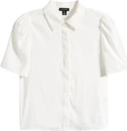 Halogen® Puff Sleeve Button-Up Top
