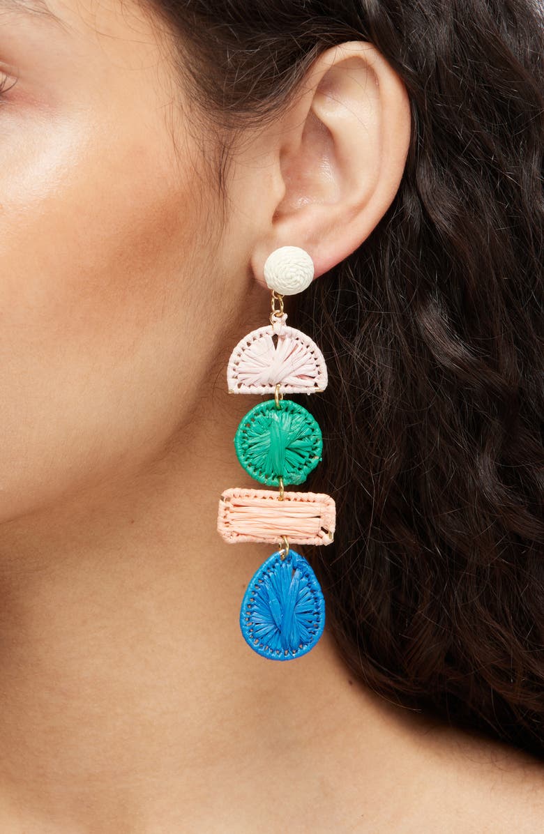 Panacea Raffia Linear Drop Earrings, Alternate, color, Blue Multi