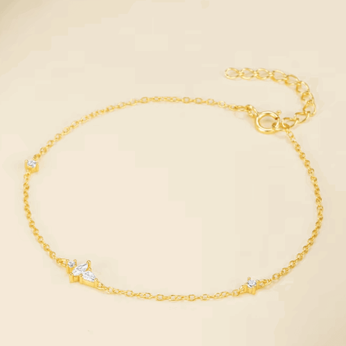 Hollywood Sensation Lunar Bliss Dainty Cable Chain Bracelet With Marquise, Pear, And Round Cut Cubic In Gold