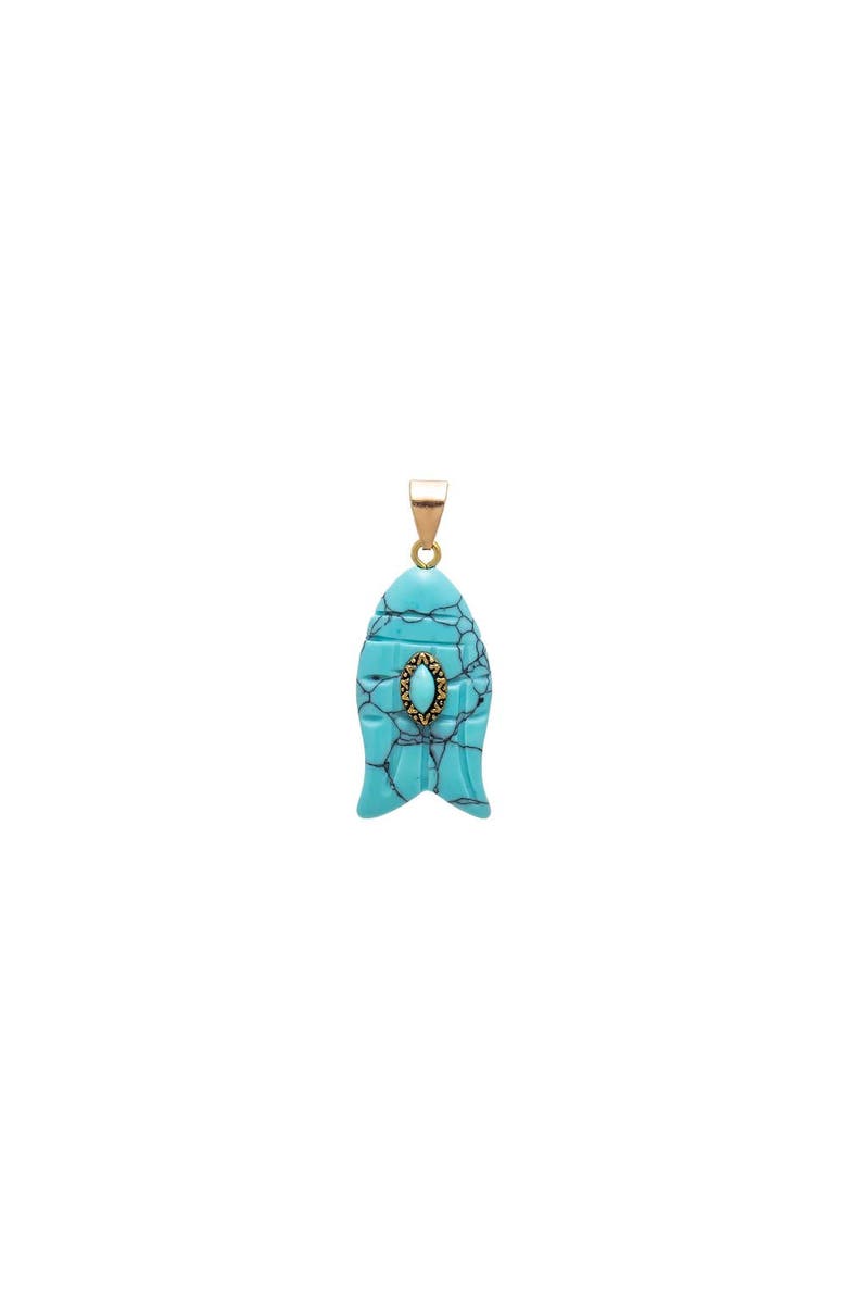 BY ADINA EDEN Turquoise Marquise Natural Stone Fish Pendant, Main, color, Turquoise