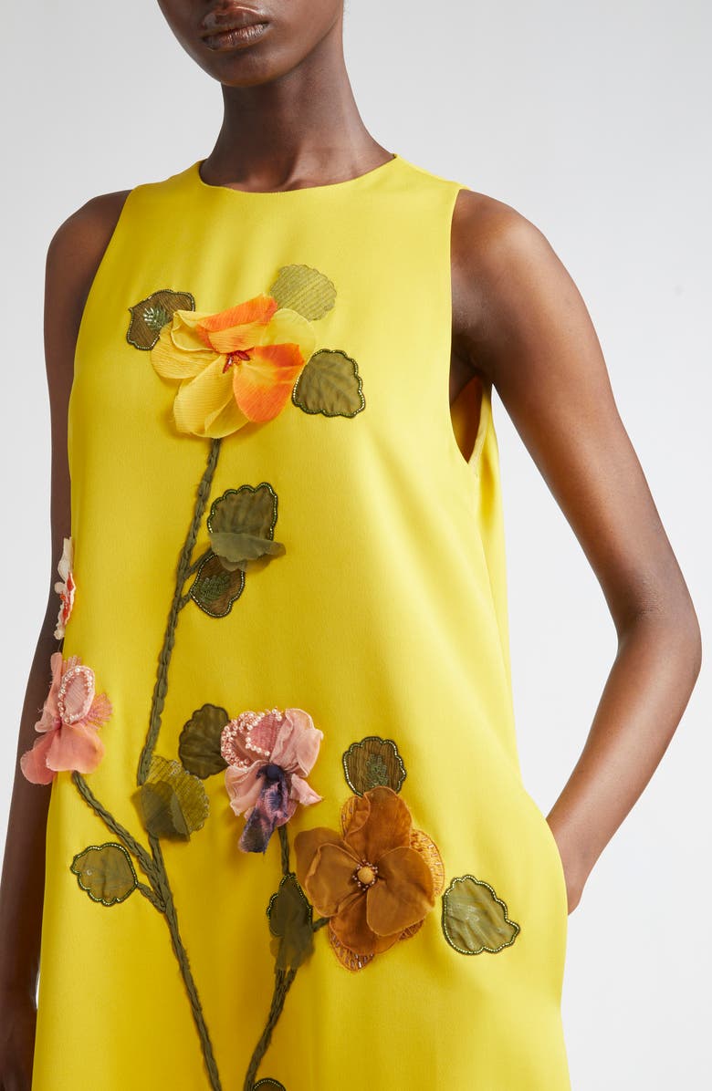 Lela Rose Francie Beaded Floral Appliqué Gown, Alternate, color, Mustard Multi