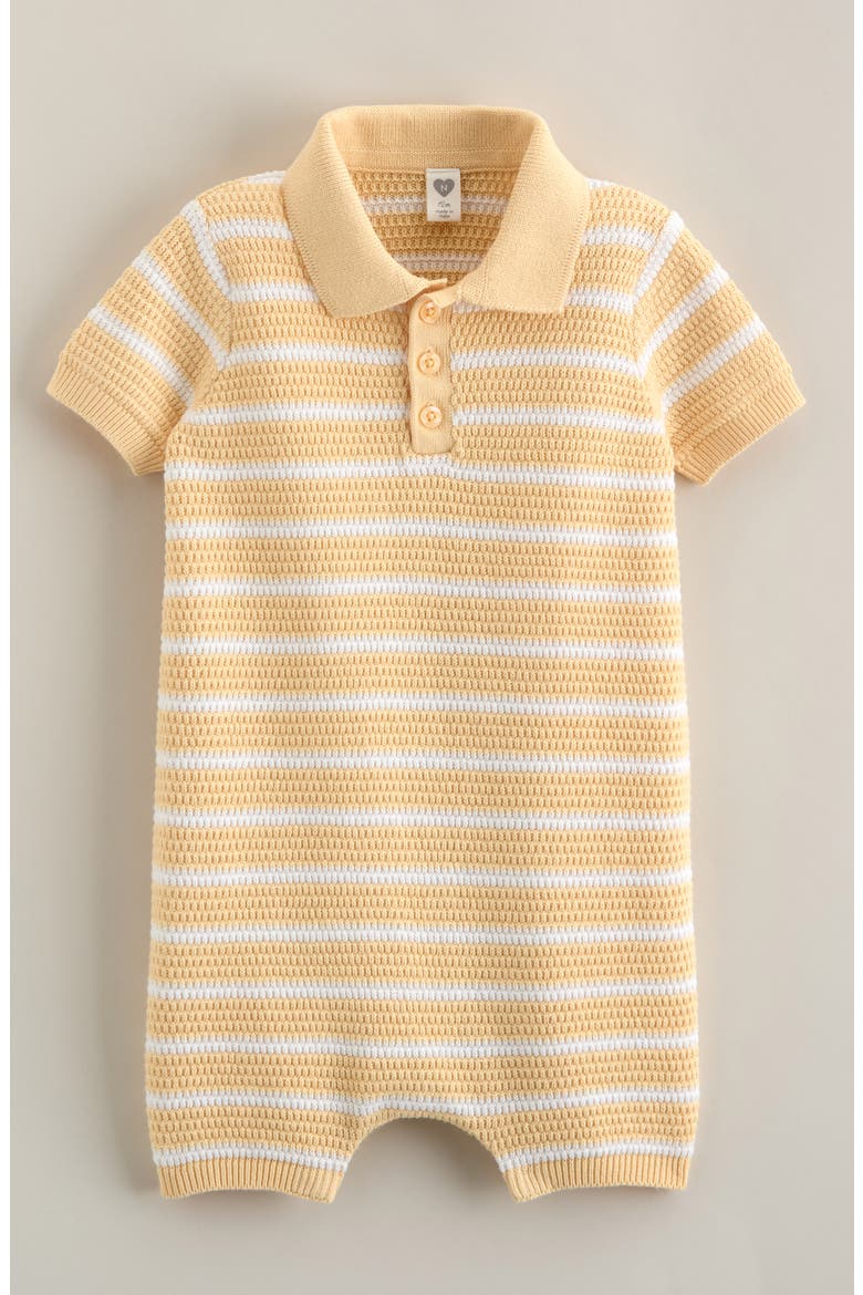 Cotton Polo Sweater Romper, Main, color, YELLOW SUMMER GILL STRIPE