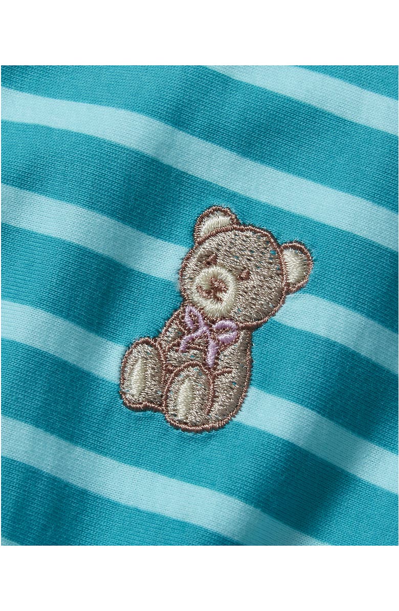 Lands' End Girls Short Sleeve Gathered Waist Tunic Top, Alternate, color, Teal Stripe Teddy Bear
