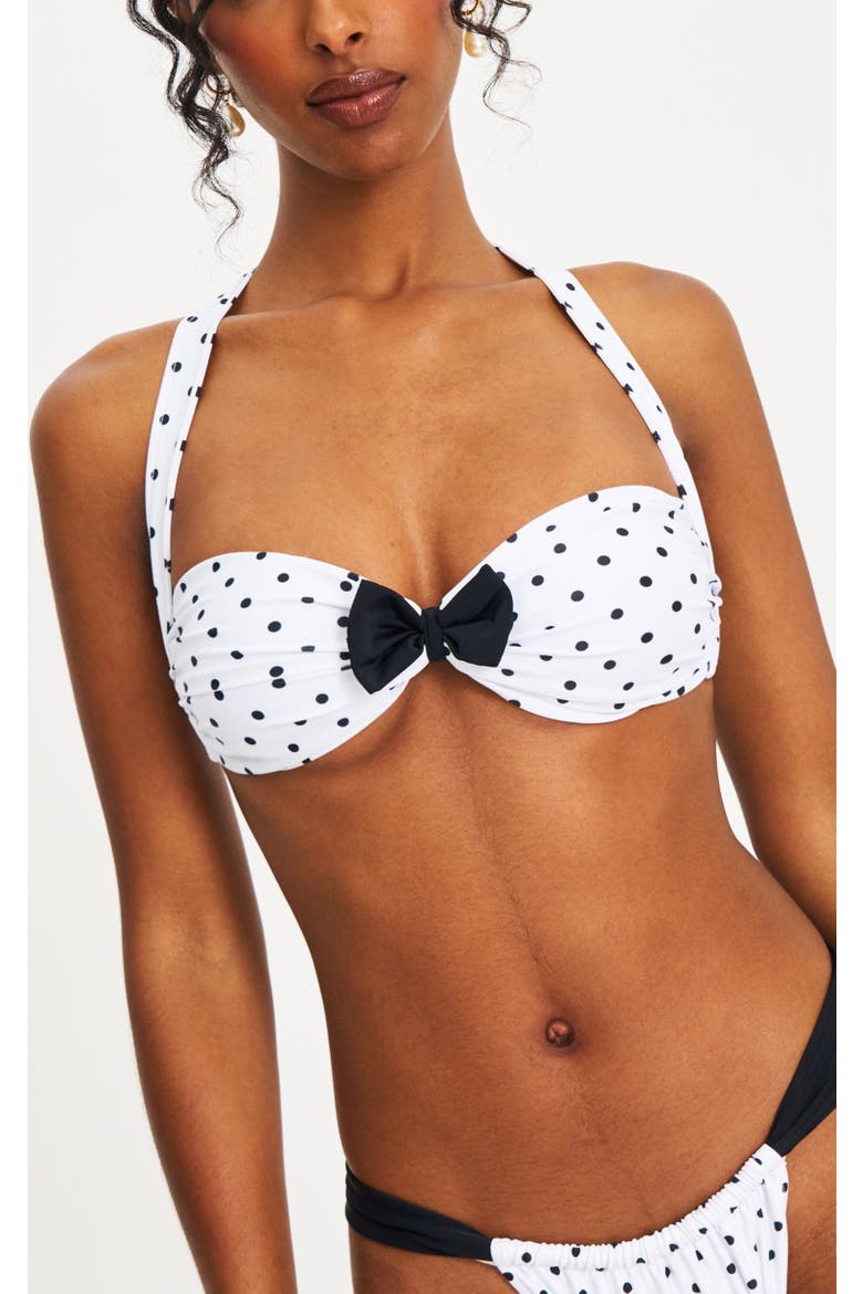 Olivea Polka Dot Bowtie Halter Bikini Top, Main, color, White