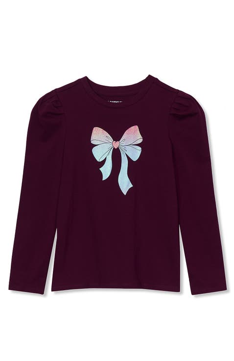 Girls Long Sleeve Graphic Tee With Puff Shoulder