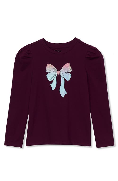 Lands' End Girls Long Sleeve Graphic Tee With Puff Shoulder In Burgundy