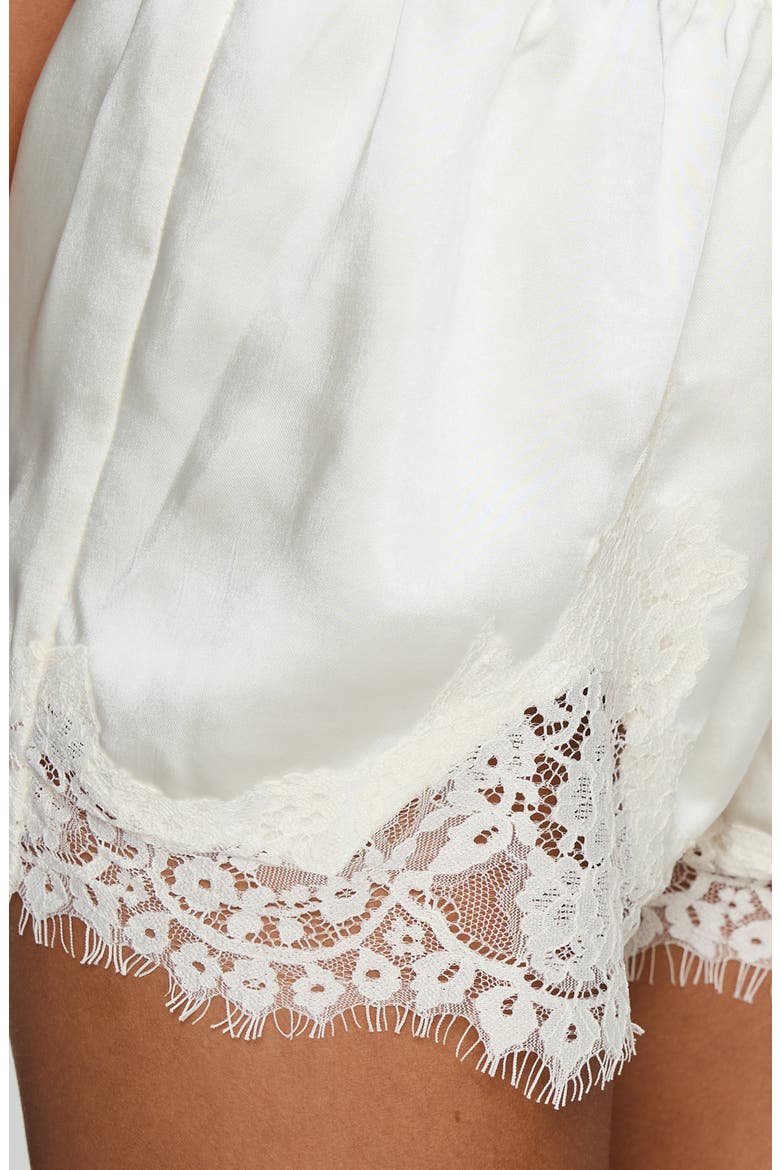 Parisse Lace Trim Satin Shorts, Alternate, color, OFF WHITE
