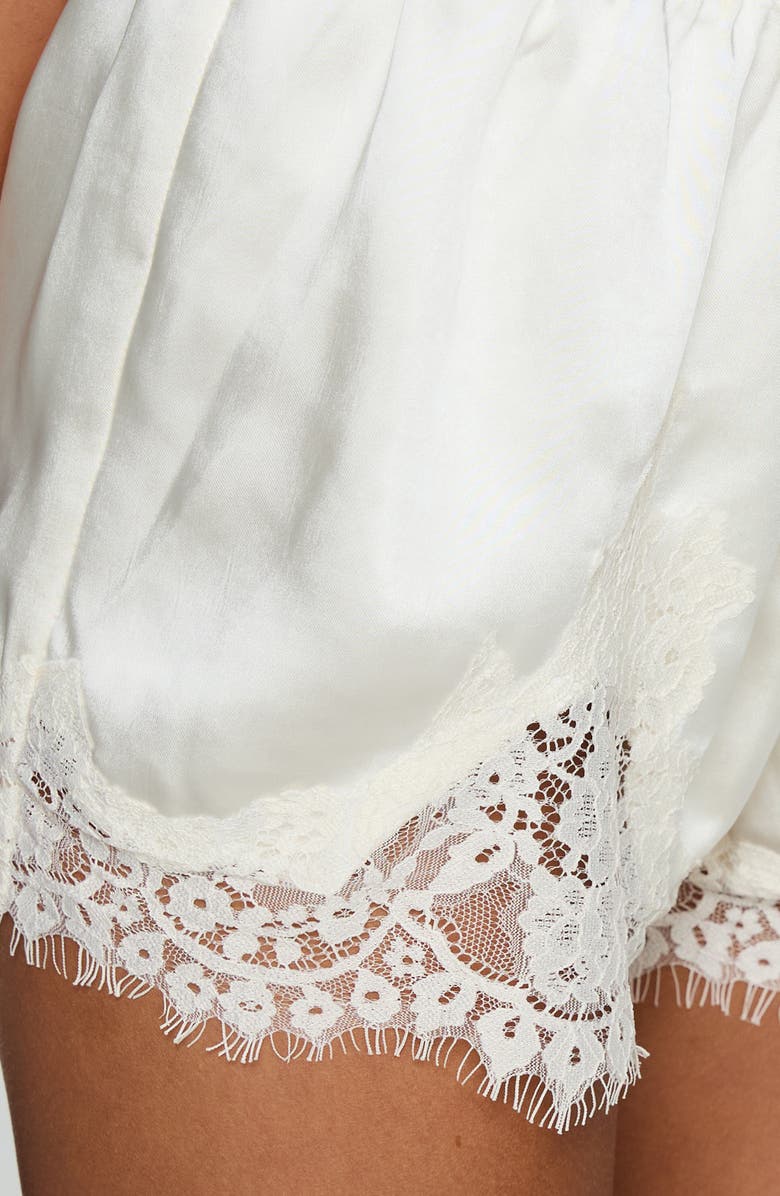 Princess Polly Parisse Lace Trim Satin Shorts, Alternate, color, Off White