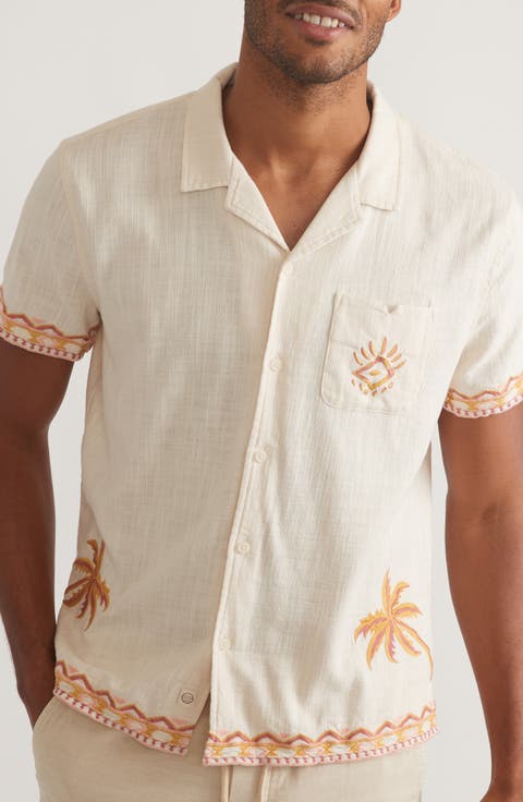 Embroidered Stretch Cotton Camp Shirt