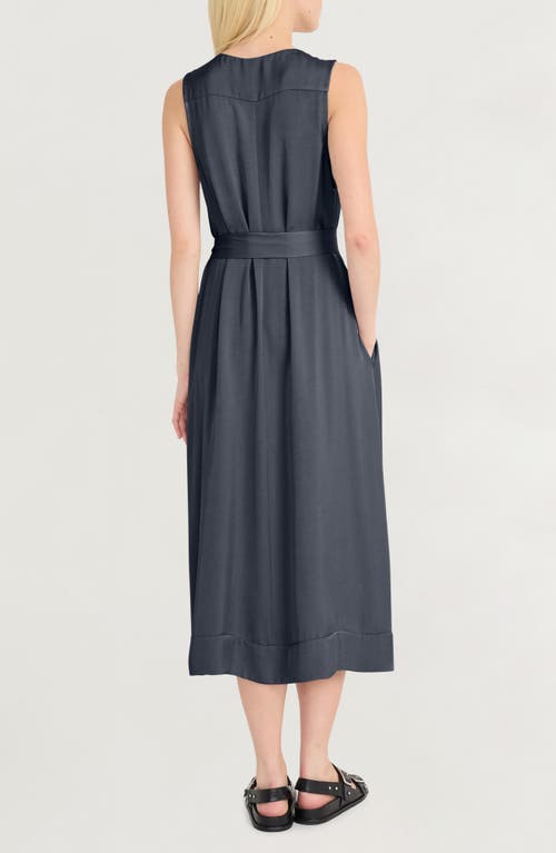 Luxely Sleeveless Belted Midi Dress In Gray