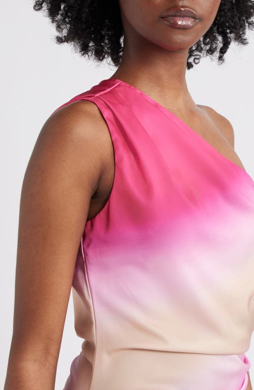 Rare London Blur Print One-shoulder Cocktail Minidress In Blue Multi