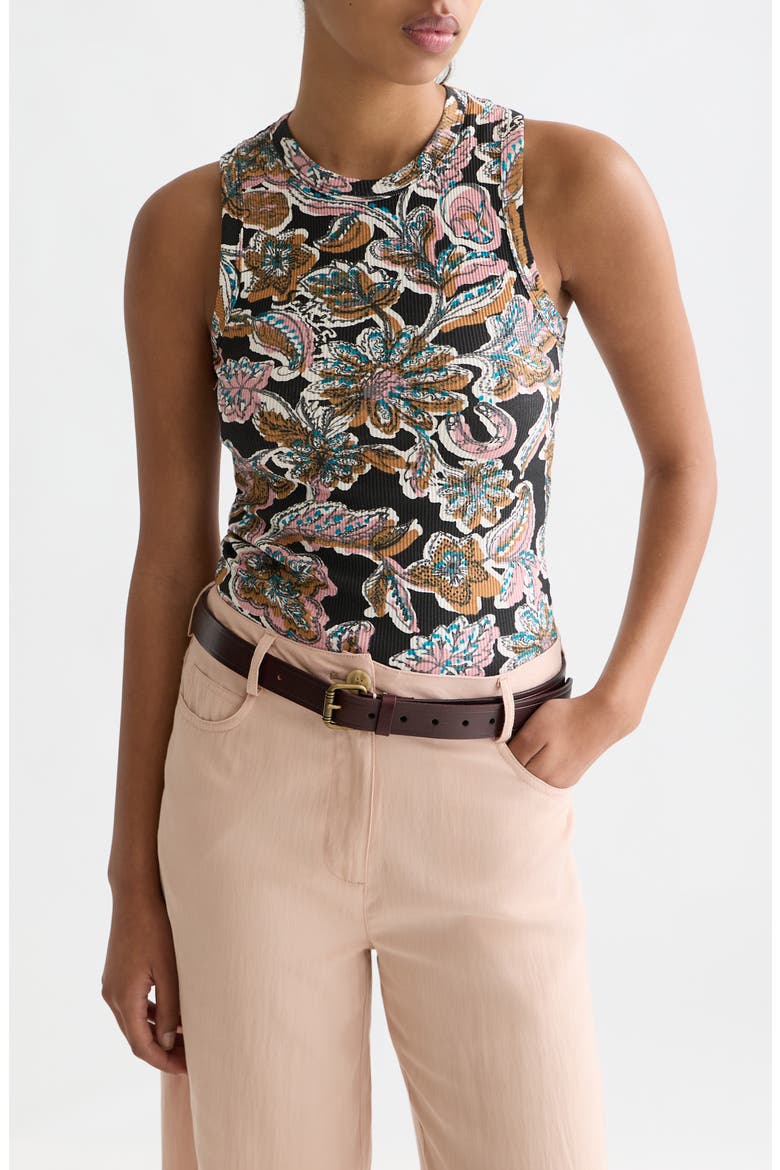 Floral Cotton Rib Tank, Main, color, LUCKY BANDANA MULTI METEORITE