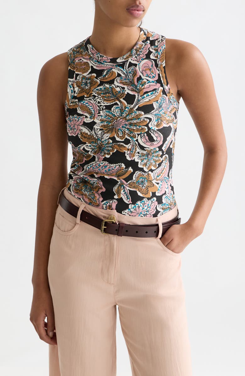 Scotch & Soda Floral Cotton Rib Tank, Main, color, Lucky Bandana Multi Meteorite