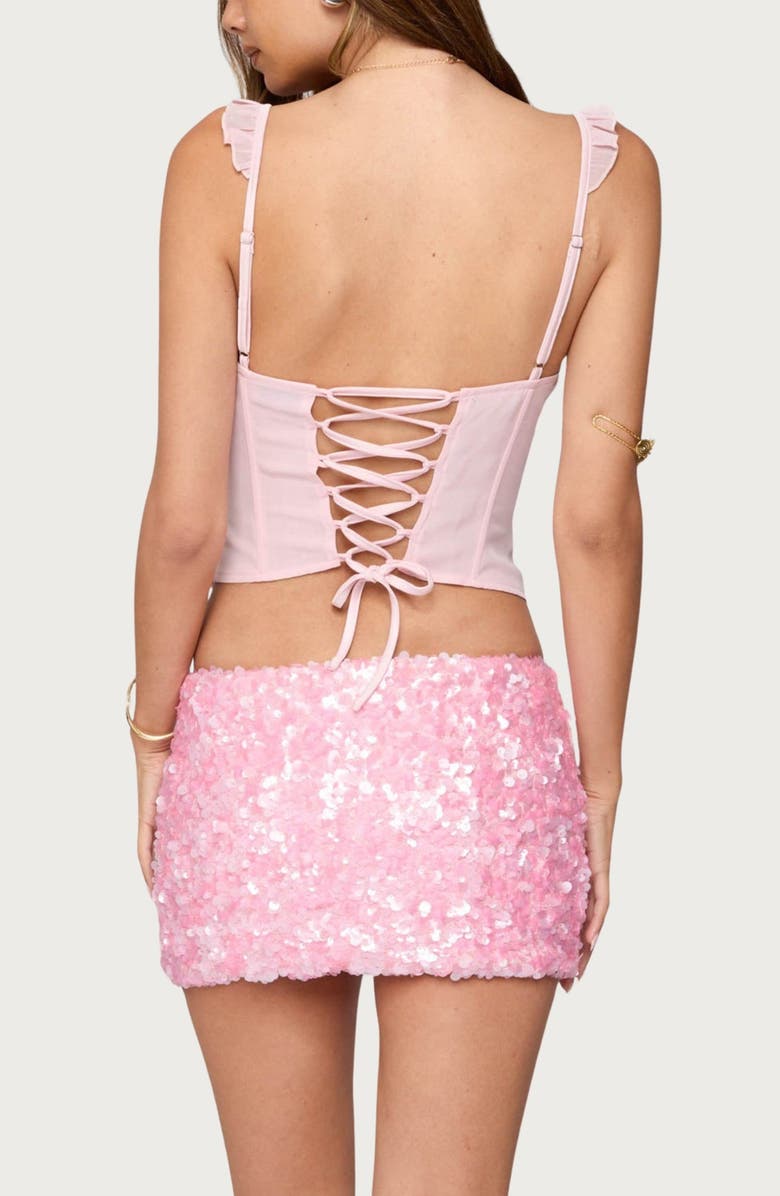 EDIKTED Wynne Chiffon Ruffle Corset Top, Alternate, color, Light-Pink