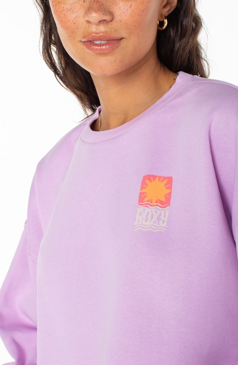 Roxy Morning Hike Graphic Crop Sweatshirt, Alternate, color, Orchid Bouquet Solid