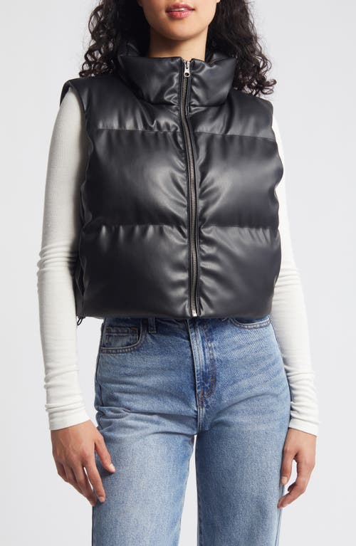 Thread & Supply Faux Leather Crop Puffer Vest In Black