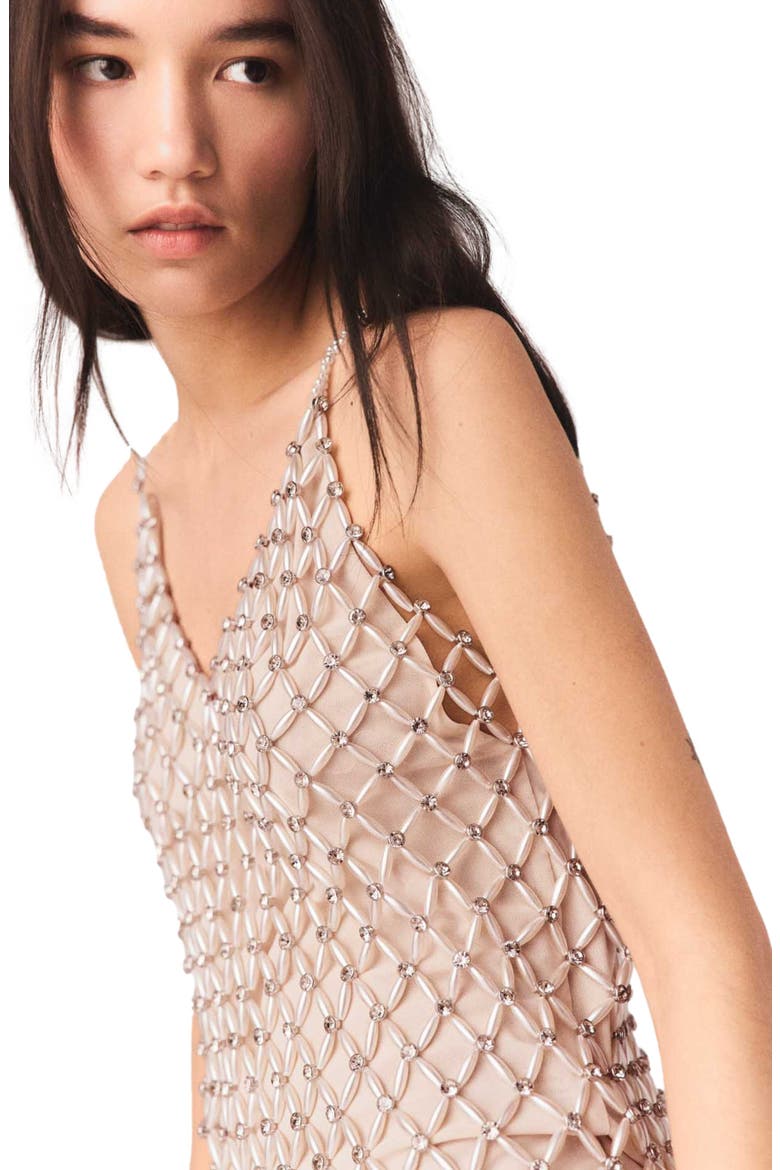 Short Beaded Dress With Lining, Alternate, color, Ecru