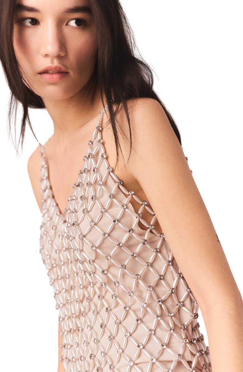 maje Short Beaded Dress With Lining, Alternate, color, Ecru