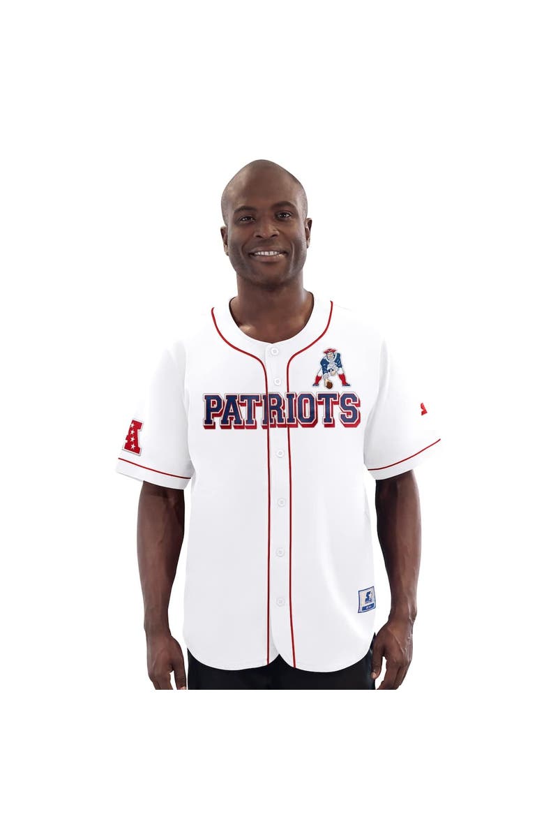 STARTER Men's Starter White New England Patriots Relay Vintage Full-Button Baseball Jersey, Main, color, 
