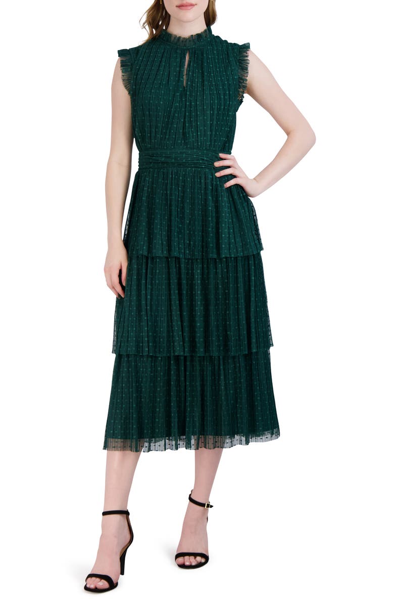 Julia Jordan Sleeveless Tiered Mesh Midi Dress, Main, color, 