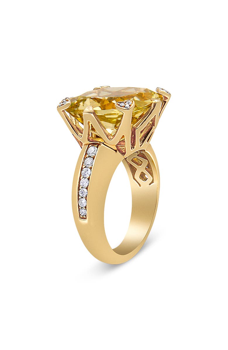 Haus of Brilliance 18K Gold Quartz & 1/4 Ct Diamond Accented Cocktail Ring -, Alternate, color, Yellow