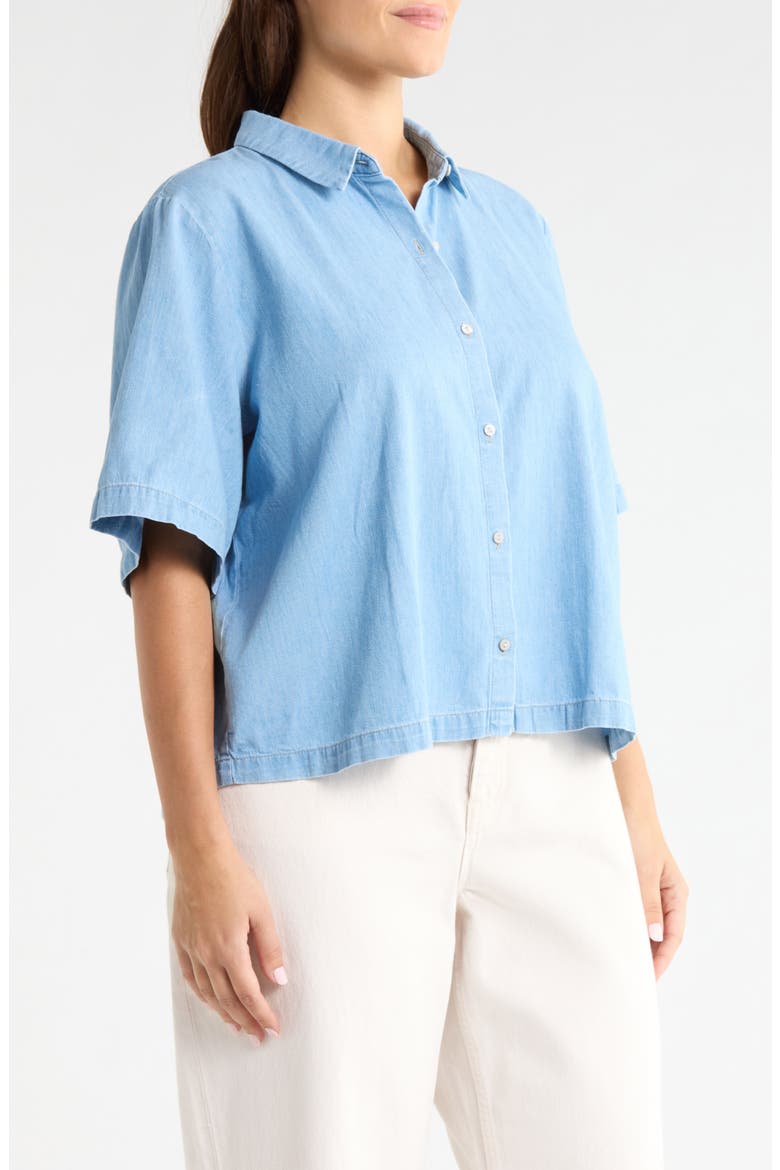 Classic Collar Elbow Length Sleeve Organic Cotton Button-Up Shirt, Alternate, color, LIGHT WASH
