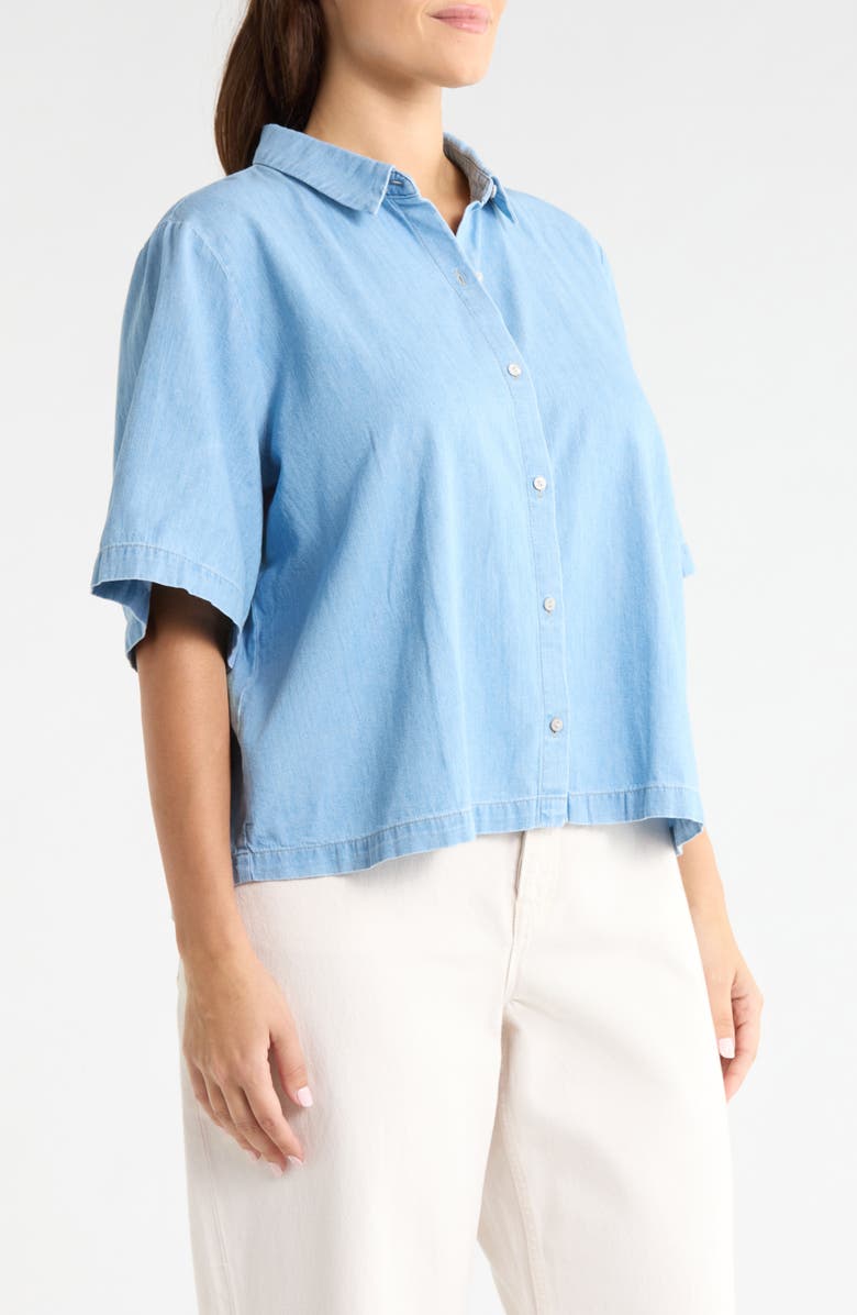 Eileen Fisher Classic Collar Elbow Length Sleeve Organic Cotton Button-Up Shirt, Alternate, color,