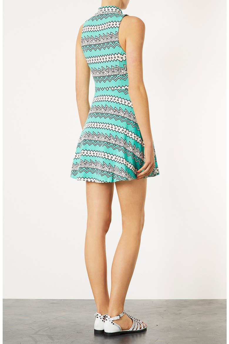 Zigzag Fit & Flare Dress, Alternate, color, TURQUOISE