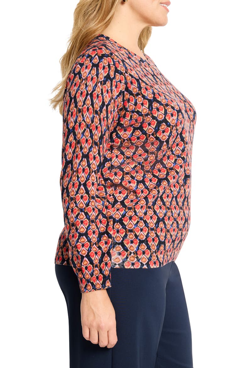 Harvest Ikat Pure Cotton Crewneck Sweater, Alternate, color, RED MULTI