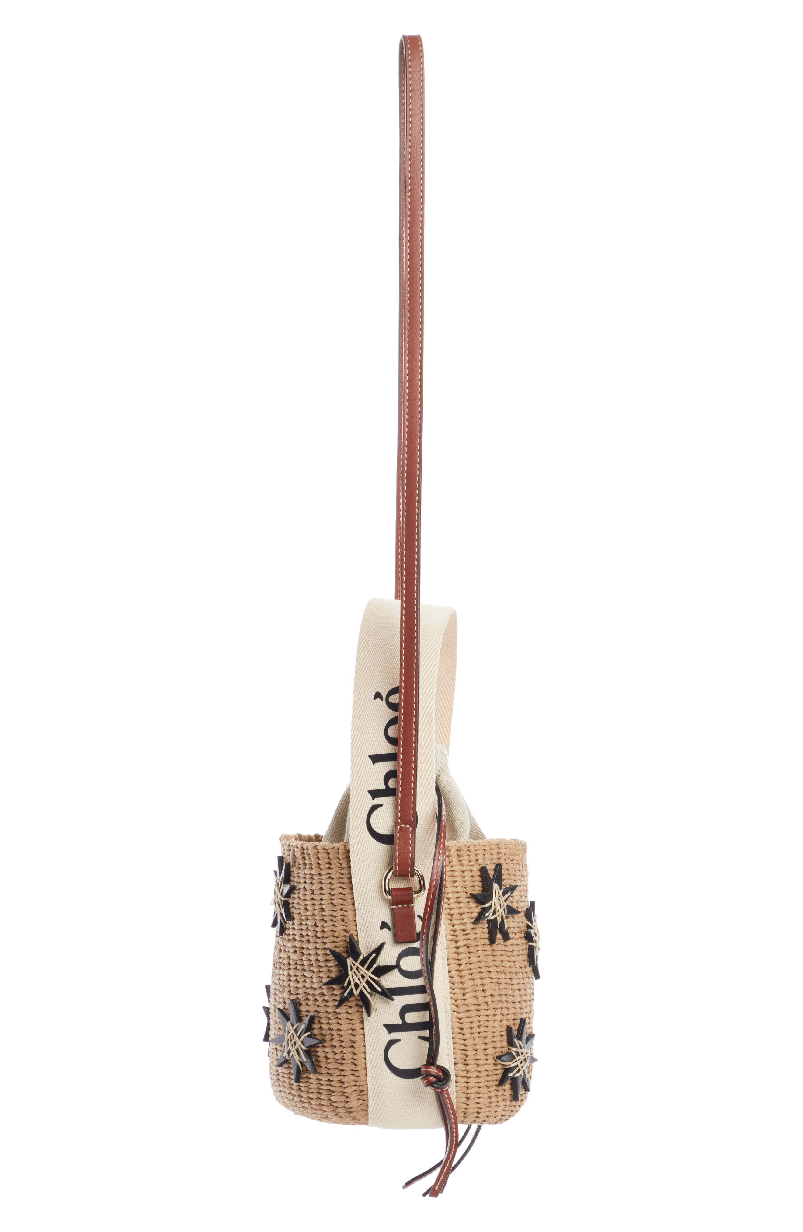 Chloé x Mifuko Small Woody Leather Stars Basket Bag, Alternate, color, 27S Sepia Brown