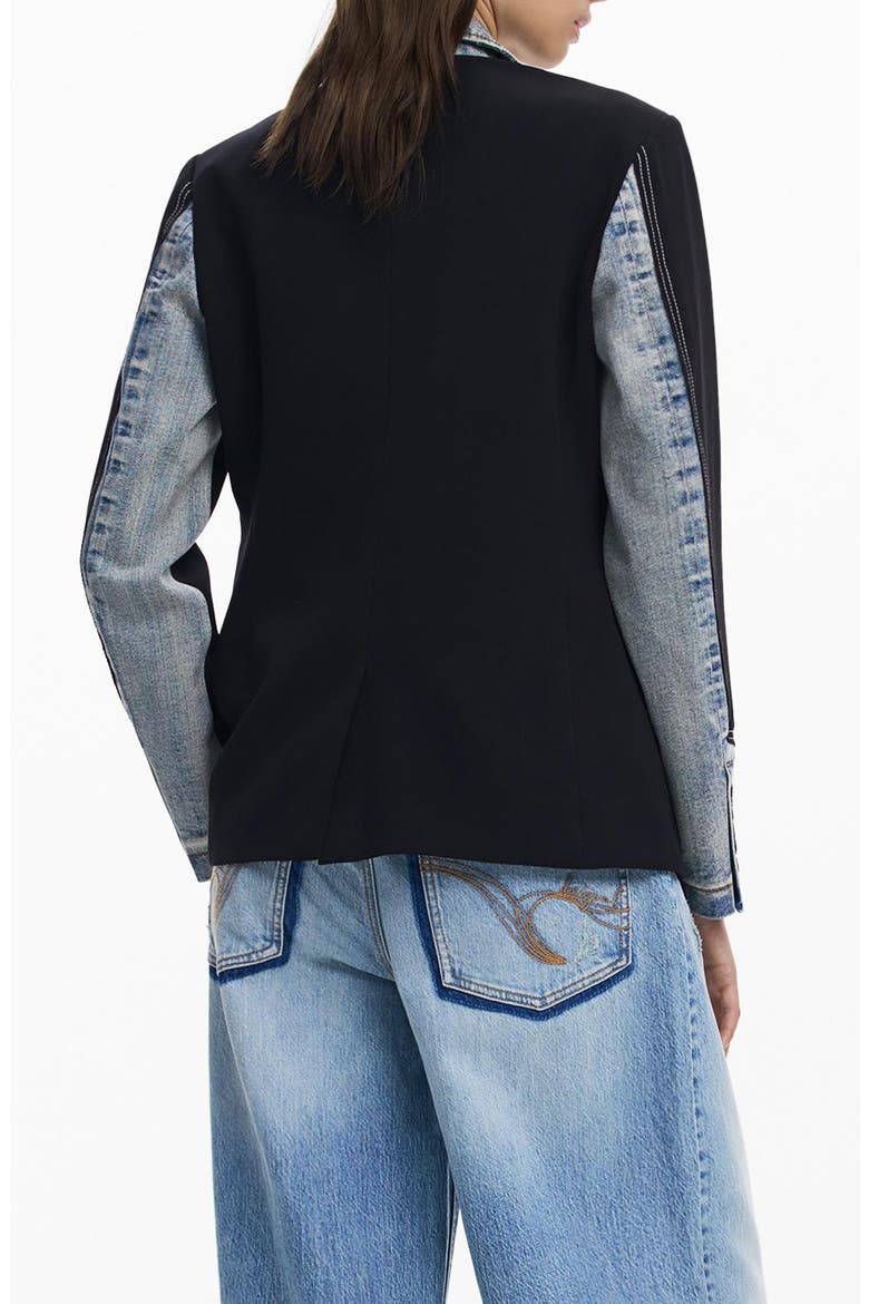 Denim Trim Blazer, Alternate, color, DARK BLUE