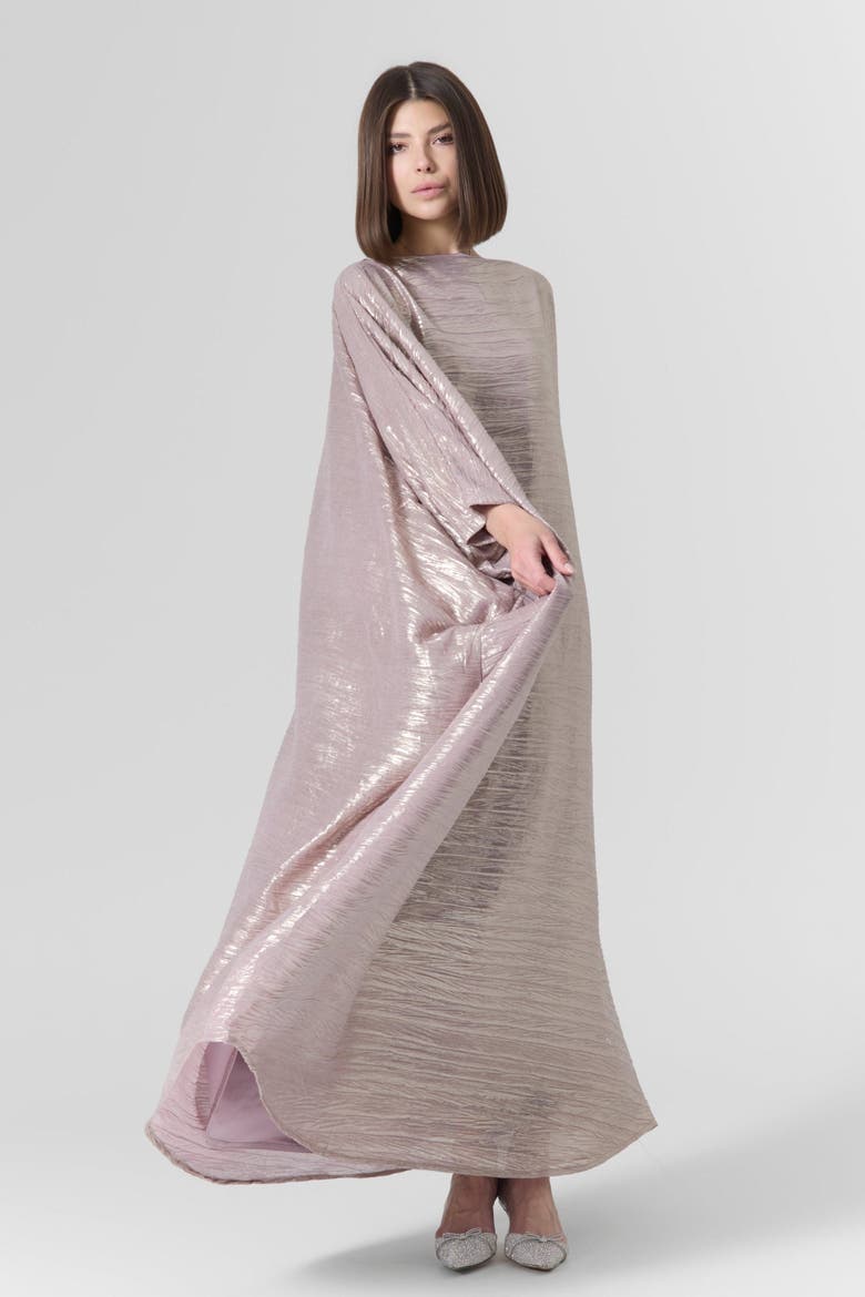 Luna Silk Metallic Plissé Gown, Alternate, color, Rose