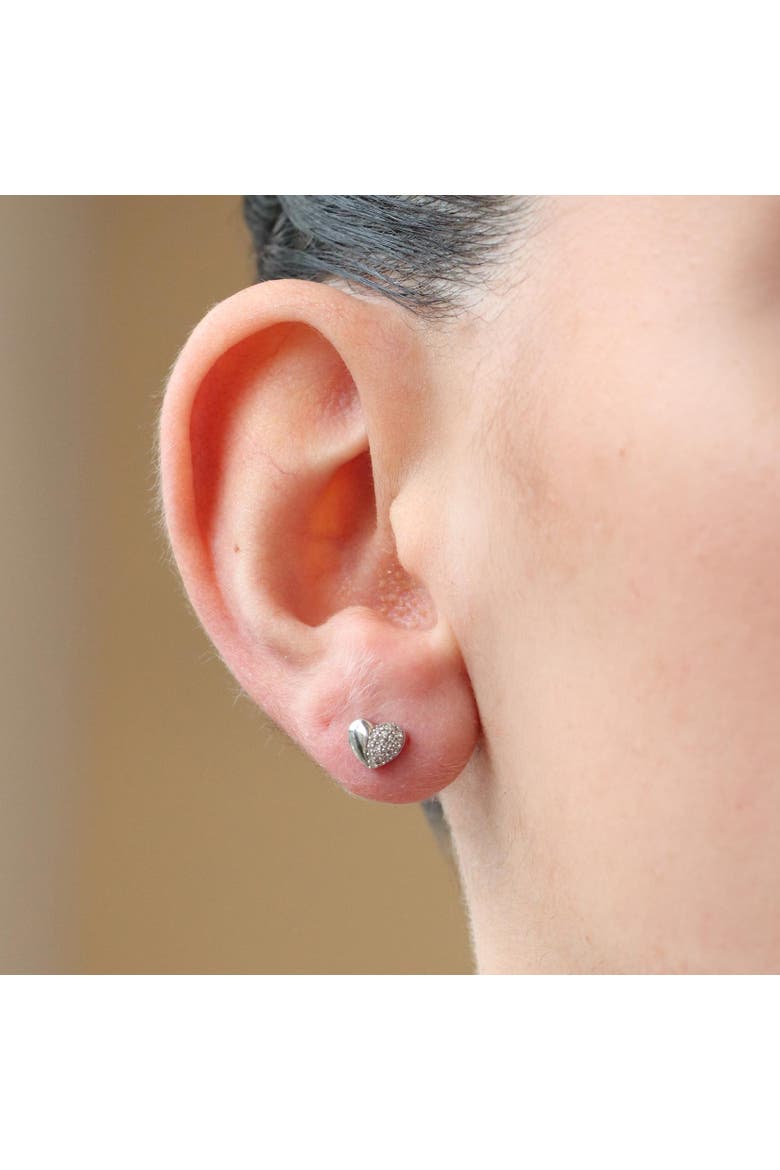 Half Diamond Heart Screw Back Stud Earrings, Alternate, color, Sterling Silver