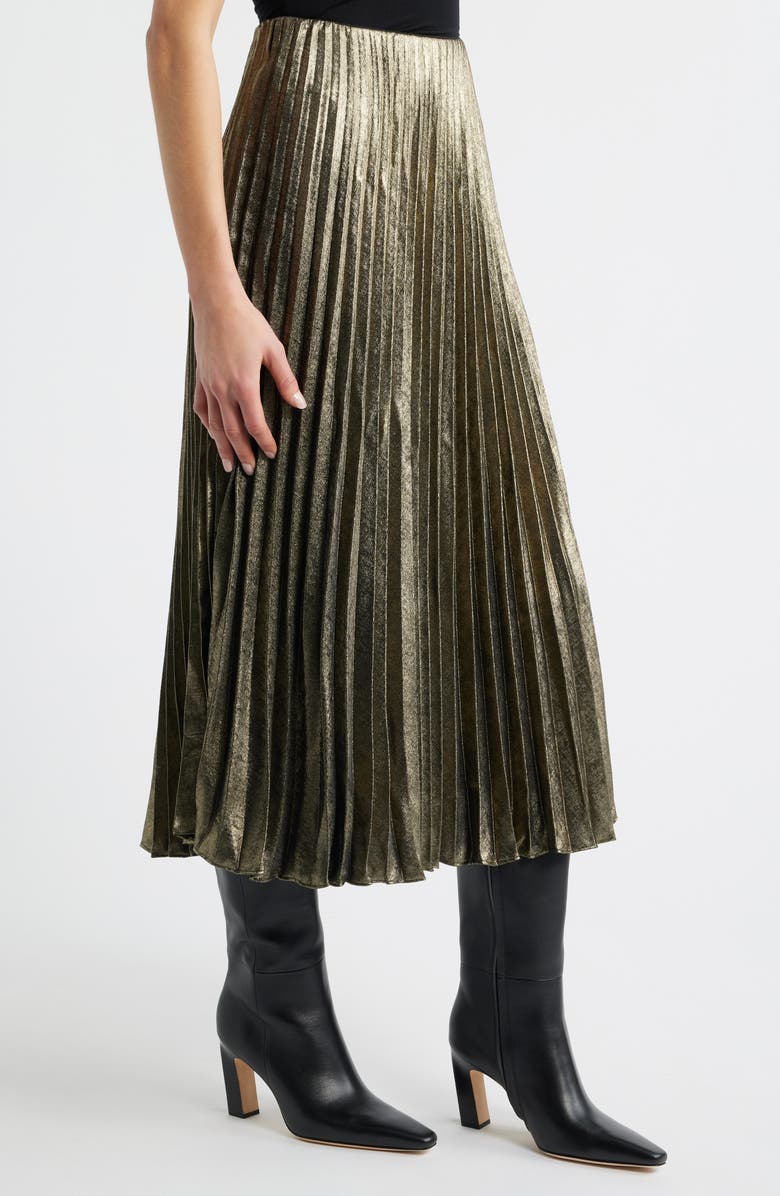 MARGARET O'LEARY Pleated Metallic Midi Skirt, Alternate, color, Metallic